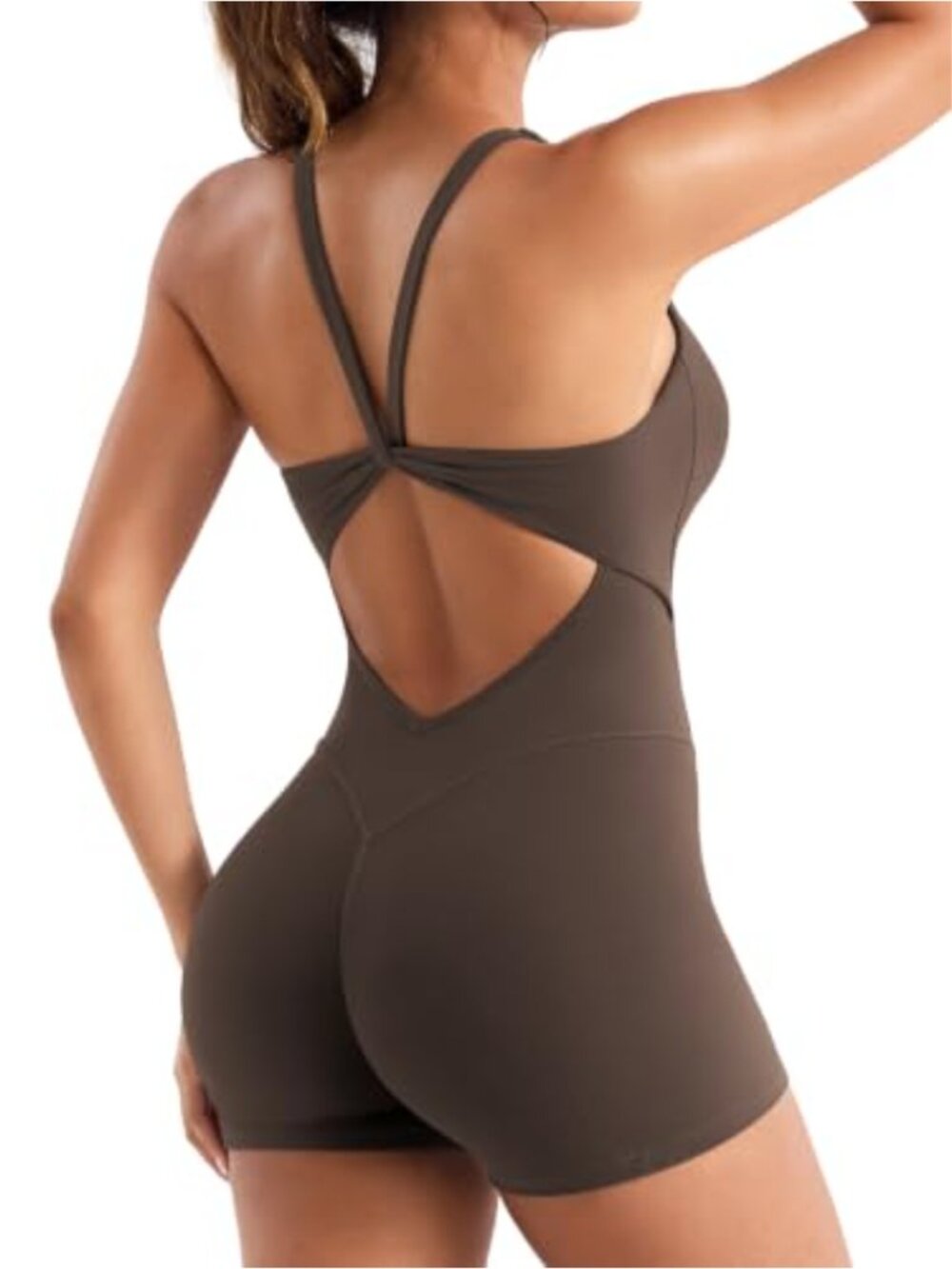 YEOREO One Piece Jumpsuit Backless U Neck Built In Bra Tummy Control Gym Romper